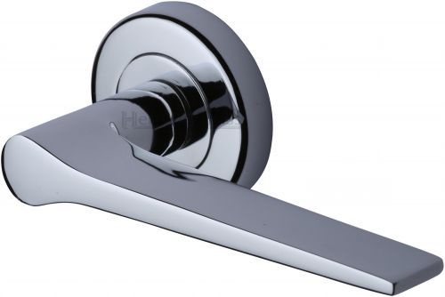 Click Here To Enlarge This Photo Of V4189-PC Heritage Brass Door Handle Lever on Rose Gio Design Polished Chrome Finish