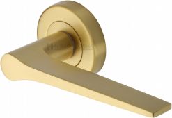 V4189-SB Heritage Brass Door Handle Lever on Rose Gio Design Satin Brass Finish