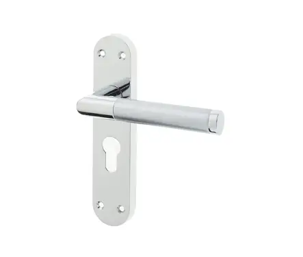 Click Here To Enlarge This Photo Of JV436EPCSC Frelan Hardware Mitred Suite Door Handle on Euro Profile Lockplate Polished Chrome/Satin Chrome