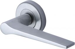 V4189-SC Heritage Brass Door Handle Lever on Rose Gio Design Satin Chrome Finish