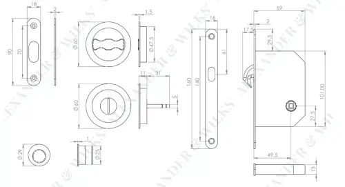 Click Here To Enlarge This Photo Of AW110RPC - Alexander & Wilks Radius Sliding Door Lock Set (Round Roses)  - Polished Chrome