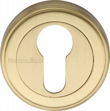 Click Here To Enlarge This Photo Of V5020-SB Heritage Brass Euro Profile Cylinder Escutcheon Satin Brass Finish