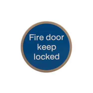 Click Here To Enlarge This Photo Of Atlantic - AS75FDKLASSS 'Fire Door Keep Locked' Disc Sign 75mm (Self Adhesive) - Satin Stainless Steel