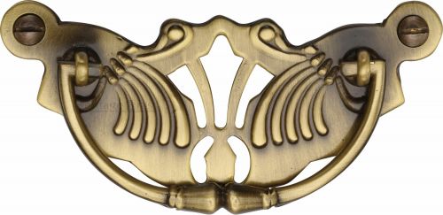 Click Here To Enlarge This Photo Of V5021-AT Heritage Brass Cabinet Pull Ornate Plate Design Antique Brass Finish