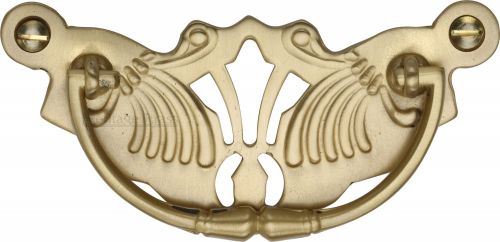 Click Here To Enlarge This Photo Of V5021-SB Heritage Brass Cabinet Pull Ornate Plate Design Satin Brass Finish
