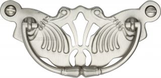 V5021-SN Heritage Brass Cabinet Pull Ornate Plate Design Satin Nickel Finish