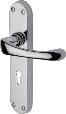 Click Here To Enlarge This Photo Of V6050-PC Heritage Brass Door Handle Lever Lock Gloucester Design Polished Chrome Finish