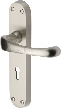 Click Here To Enlarge This Photo Of V6050-SN Heritage Brass Door Handle Lever Lock Gloucester Design Satin Nickel Finish