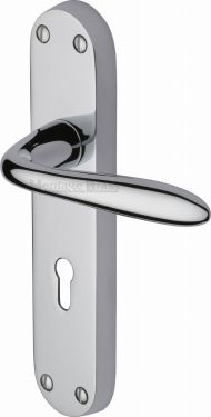 Click Here To Enlarge This Photo Of V6052-PC Heritage Brass Door Handle Lever Lock Sutton Design Polished Chrome Finish