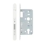 VDL0055-R-PCW - Zoo Hardware Vier DIN Euro Deadlock 55mm Backset with 2pc Radius Forend - Powder Coated White Finish