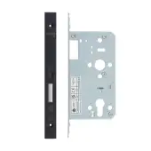 VDL0060-PCB - Zoo Hardware Vier DIN Euro Deadlock 60mm Backset with 2pc Square Forend - Powder Coated Black Finish