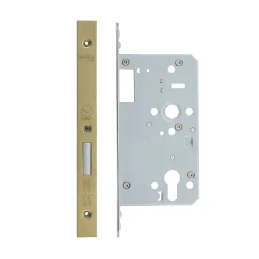 Click Here To Enlarge This Photo Of VDL0060-ST-PVDSB - Zoo Hardware Vier DIN Single Throw Euro Deadlock 60mm Backset with 2pc Square Forend - PVD Satin Brass Finish