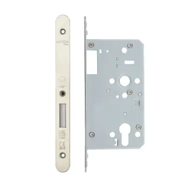 Click Here To Enlarge This Photo Of VDL0060-ST-R-SSS - Zoo Hardware Vier DIN Single Throw Euro Deadlock 60mm Backset with 2pc Radius Forend - Satin Stainless Steel Finish