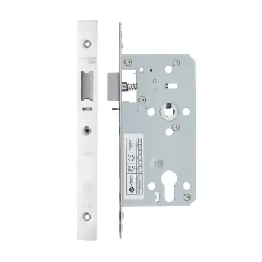 Click Here To Enlarge This Photo Of VDL7255-NL-PSS - Zoo Hardware Vier DIN Nightlatch 55mm Backset (72mm Centres) with 2pc Square Forend - Polished Stainless Steel Finish