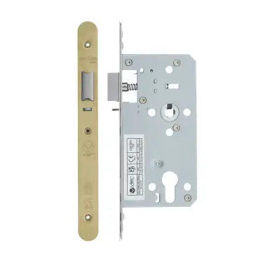 Click Here To Enlarge This Photo Of VDL7255-NL-R-PVDSB - Zoo Hardware Vier DIN Nightlatch 55mm Backset (72mm Centres) with 2pc Radius Forend - PVD Satin Brass Finish