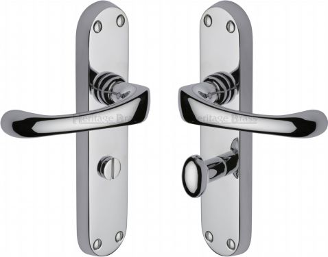 Click Here To Enlarge This Photo Of V6070-PC Heritage Brass Door Handle For Bathroom Gloucester Design Polished Chrome Finish