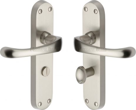 Click Here To Enlarge This Photo Of V6070-SN Heritage Brass Door Handle For Bathroom Gloucester Design Satin Nickel Finish