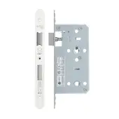 VDL7855-R-PCW - Zoo Hardware Vier DIN Bathroom Lock 55mm Backset (78mm Centres) with 2pc Radius Forend - Powder Coated White Finish