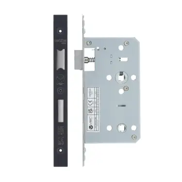 Click Here To Enlarge This Photo Of VDL7860-PVDBLK - Zoo Hardware Vier DIN Bathroom Lock 60mm Backset (78mm Centres) with 2pc Square Forend - PVD Black Finish