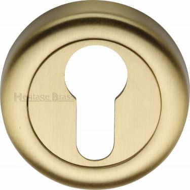Click Here To Enlarge This Photo Of V6724-SB Heritage Brass Euro Profile Cylinder Escutcheon Satin Brass Finish