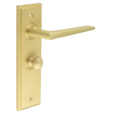 Click Here To Enlarge This Photo Of BUR-10SB-453SB-80SB Frelan Hardware Burlington 'Mayfair' Door Handles on 57mm Bathroom Backplate with Satin Brass Turn & Release (Inner 1)
