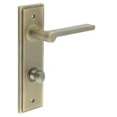 Click Here To Enlarge This Photo Of BUR-15AB-456AB-80AB Frelan Hardware Burlington 'Fitzrovia' Door Handles on 78mm DIN Bathroom Backplate with Antique Brass Turn & Release (Inner 1)
