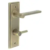 BUR-15AB-456AB-82AB Frelan Hardware Burlington 'Fitzrovia' Door Handles on 78mm DIN Bathroom Backplate with Antique Brass Easy Turn & Release