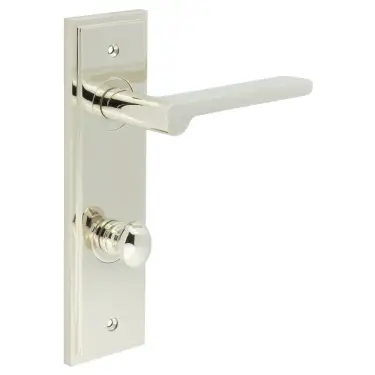 Click Here To Enlarge This Photo Of BUR-15PN-456PN-80PN Frelan Hardware Burlington 'Fitzrovia' Door Handles on 78mm DIN Bathroom Backplate with Polished Nickel Turn & Release (Inner 1)