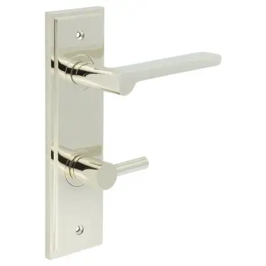 Click Here To Enlarge This Photo Of BUR-15PN-456PN-82PN Frelan Hardware Burlington 'Fitzrovia' Door Handles on 78mm DIN Bathroom Backplate with Polished Nickel Easy Turn & Release
