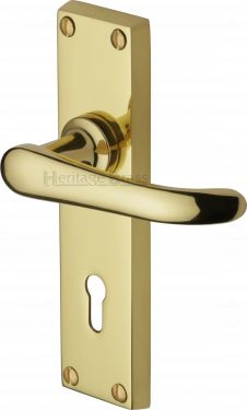 Click Here To Enlarge This Photo Of V700-PB Heritage Brass Door Handle Lever Lock Windsor Design Polished Brass Finish