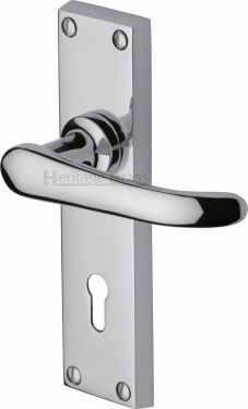 Click Here To Enlarge This Photo Of V700-PC Heritage Brass Door Handle Lever Lock Windsor Design Polished Chrome Finish