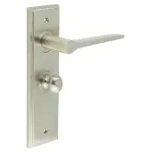 BUR-20SN-453SN-80SN Frelan Hardware Burlington 'Knightsbridge' Door Handles on 57mm Bathroom Backplate with Satin Nickel Turn & Release (Inner 1)