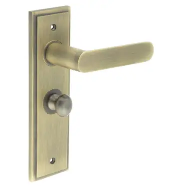 Click Here To Enlarge This Photo Of BUR-25AB-453AB-80AB Frelan Hardware Burlington 'Kensington' Door Handles on 57mm Bathroom Backplate with Antique Brass Turn & Release (Inner 1)