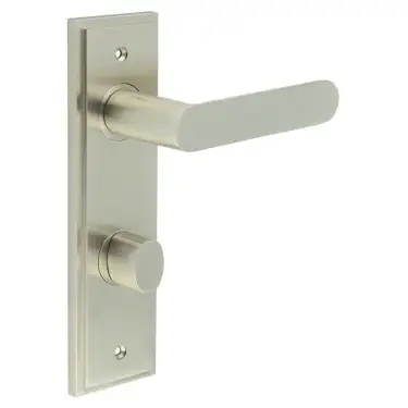 Click Here To Enlarge This Photo Of BUR-25SN-456SN-81SN Frelan Hardware Burlington 'Kensington' Door Handles on 78mm DIN Bathroom Backplate with Satin Nickel Turn & Release (Inner 3)