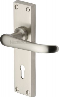 Click Here To Enlarge This Photo Of V700-SN Heritage Brass Door Handle Lever Lock Windsor Design Satin Nickel Finish