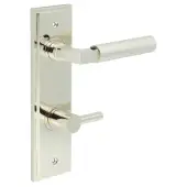 BUR-30PN-456PN-82PN Frelan Hardware Burlington 'Westminster' Door Handles on 78mm DIN Bathroom Backplate with Polished Nickel Easy Turn & Release