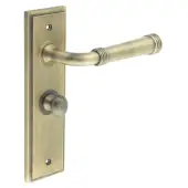 BUR-35AB-453AB-80AB Frelan Hardware Burlington 'Highgate' Door Handles on 57mm Bathroom Backplate with Antique Brass Turn & Release (Inner 1)