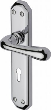 Click Here To Enlarge This Photo Of V7050-PC Heritage Brass Door Handle Lever Lock Charlbury Design Polished Chrome Finish