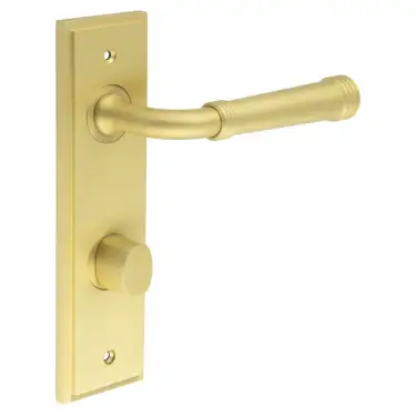 Click Here To Enlarge This Photo Of BUR-35SB-456SB-81SB Frelan Hardware Burlington 'Highgate' Door Handles on 78mm DIN Bathroom Backplate with Satin Brass Turn & Release (Inner 3)