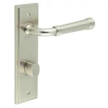 Click Here To Enlarge This Photo Of BUR-35SN-456SN-81SN Frelan Hardware Burlington 'Highgate' Door Handles on 78mm DIN Bathroom Backplate with Satin Nickel Turn & Release (Inner 3)