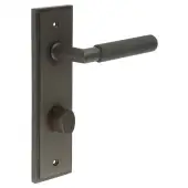 BUR-40DB-456DB-81DB Frelan Hardware Burlington 'Piccadilly' Door Handles on 78mm DIN Bathroom Backplate with Dark Bronze Turn & Release (Inner 3)
