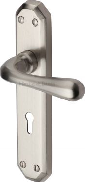 Click Here To Enlarge This Photo Of V7050-SN Heritage Brass Door Handle Lever Lock Charlbury Design Satin Nickel Finish