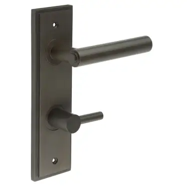 Click Here To Enlarge This Photo Of BUR-45DB-456DB-82DB Frelan Hardware Burlington 'Richmond' Door Handles on 78mm DIN Bathroom Backplate with Dark Bronze Easy Turn & Release