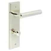 BUR-45PN-456PN-80PN Frelan Hardware Burlington 'Richmond' Door Handles on 78mm DIN Bathroom Backplate with Polished Nickel Turn & Release (Inner 1)