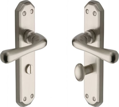Click Here To Enlarge This Photo Of V7070-SN Heritage Brass Door Handle For Bathroom Charlbury Design Satin Nickel Finish