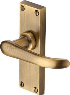 Click Here To Enlarge This Photo Of V710-AT Heritage Brass Door Handle Lever Latch Windsor Short Design Antique Brass Finish