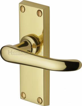 Click Here To Enlarge This Photo Of V710-PB Heritage Brass Door Handle Lever Latch Windsor Short Design Polished Brass Finish