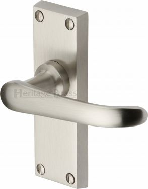 Click Here To Enlarge This Photo Of V710-SN Heritage Brass Door Handle Lever Latch Windsor Short Design Satin Nickel Finish