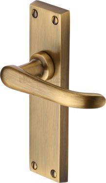 Click Here To Enlarge This Photo Of V713-AT Heritage Brass Door Handle Lever Latch Windsor Design Antique Brass Finish