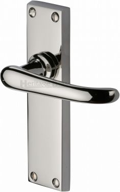 Click Here To Enlarge This Photo Of V713-PNF Heritage Brass Door Handle Lever Latch Windsor Design Polished Nickel Finish